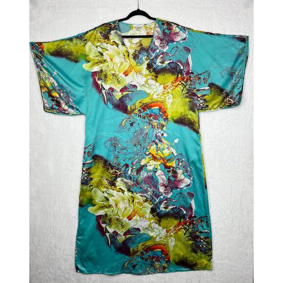 Natori Private Luxuries Blue Awai Charmeuse Kaftan Large Maxi Length‎ Oversized - Picture 1 of 16